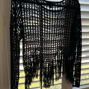 Long Sleeve Crochet Fringe Top